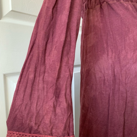 ♥️ Handmade Hemp Robe Elegant Burgundy Crochet Lace Trim made in Oregon OOAK - Picture 8 of 9